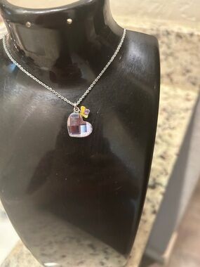 Swarovski Iridescent Heart Pendant Necklace with Yellow-Pink Butterfly Accent